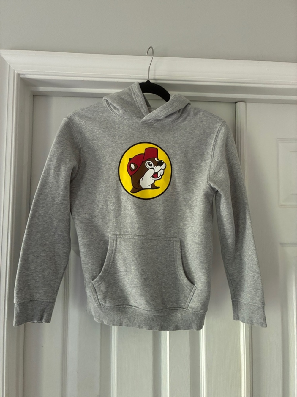 Gray Kids Hoodie with Buc-ee's Beaver Logo - Casual Pullover Sweatshirt